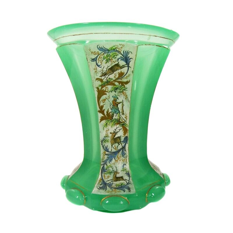 Rare cup made of colored alabaster glass with enamel painting, probably Annathal