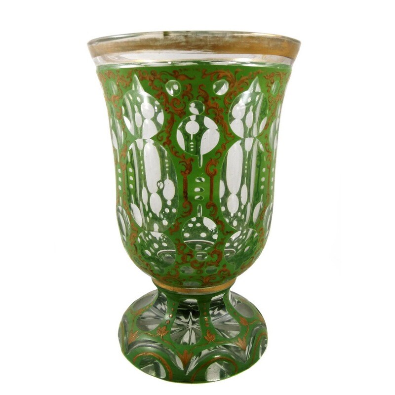 Overlaid foot cup with rocaille decoration, Bohemia around 1850
​