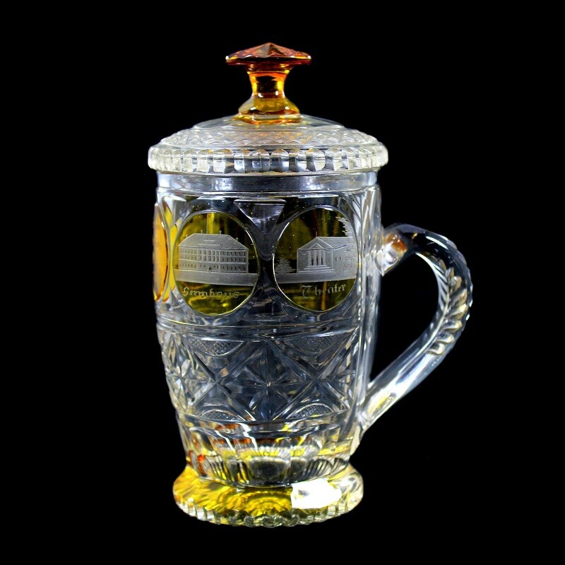 Lidded jug with silver etching and cut views v. Teplice, Bohemia around 1838