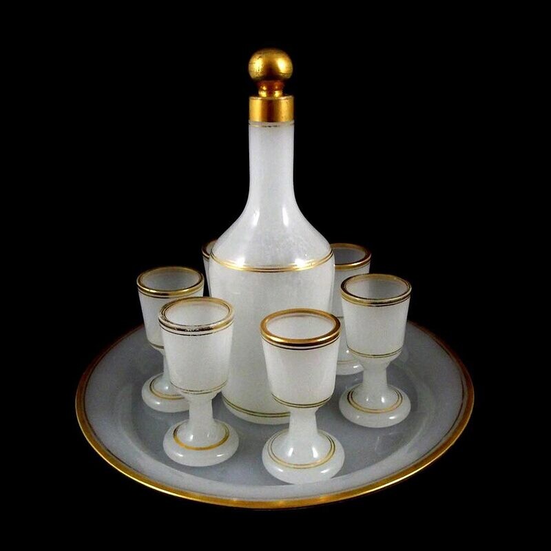 8-piece alabaster glass service, Josephinenhütte around 1850-70