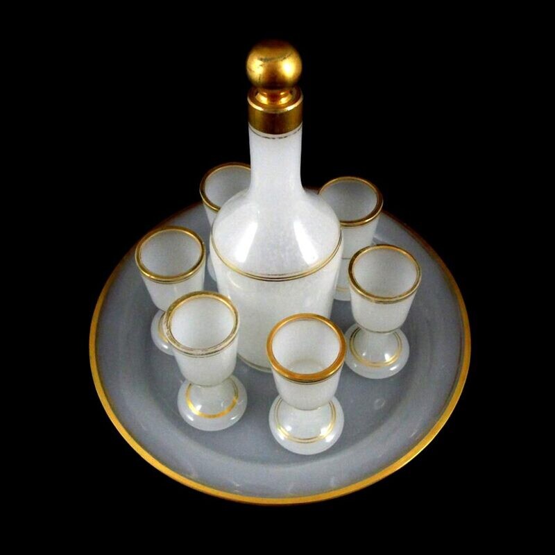 8-piece alabaster glass service, Josephinenhütte around 1850-70