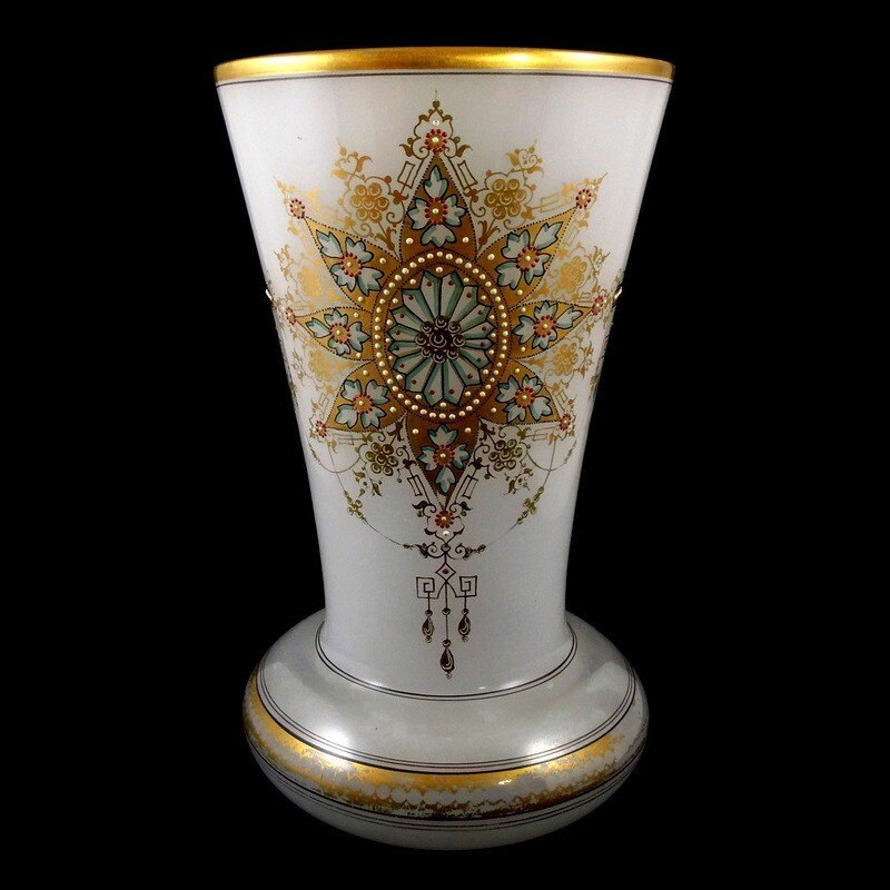 Large alabaster vase with gold and enamel painting, France around 1880-1890