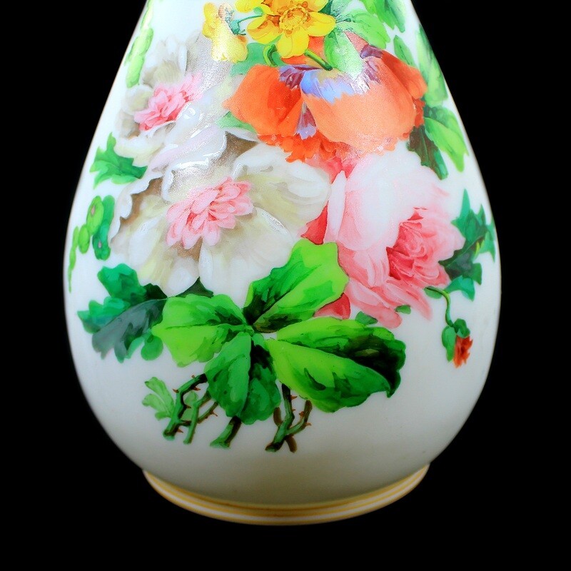 Large milk glass vase with polychrome painting, Josephinenhütte around 1860-70