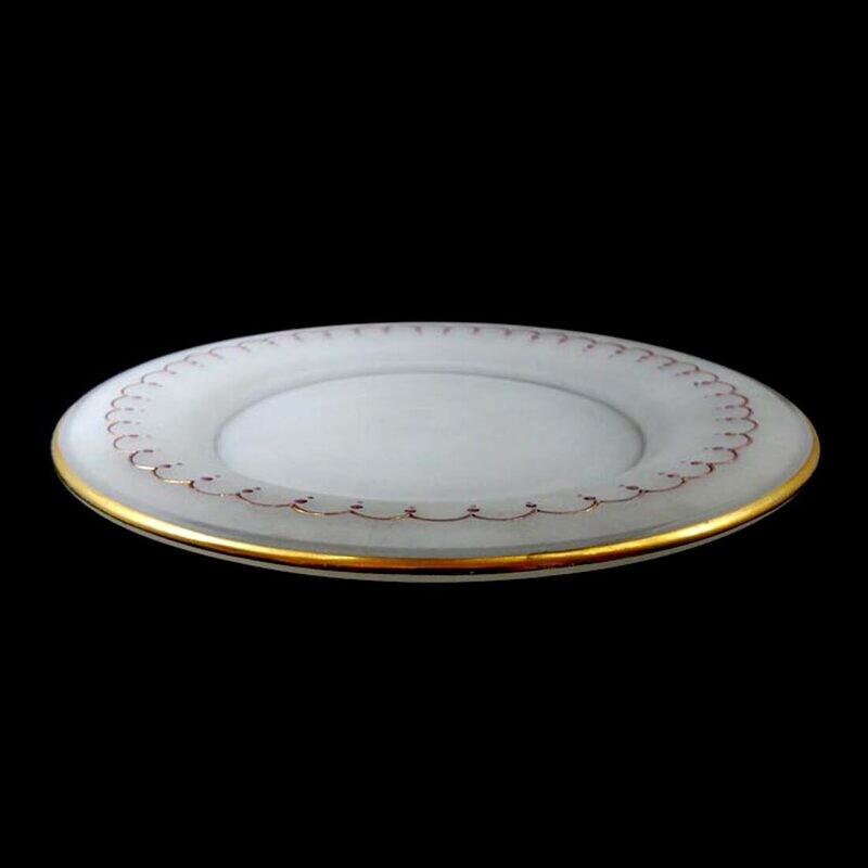 Plate made of opaque white alabaster glass with gold and enamel painting, Josephinenhütte