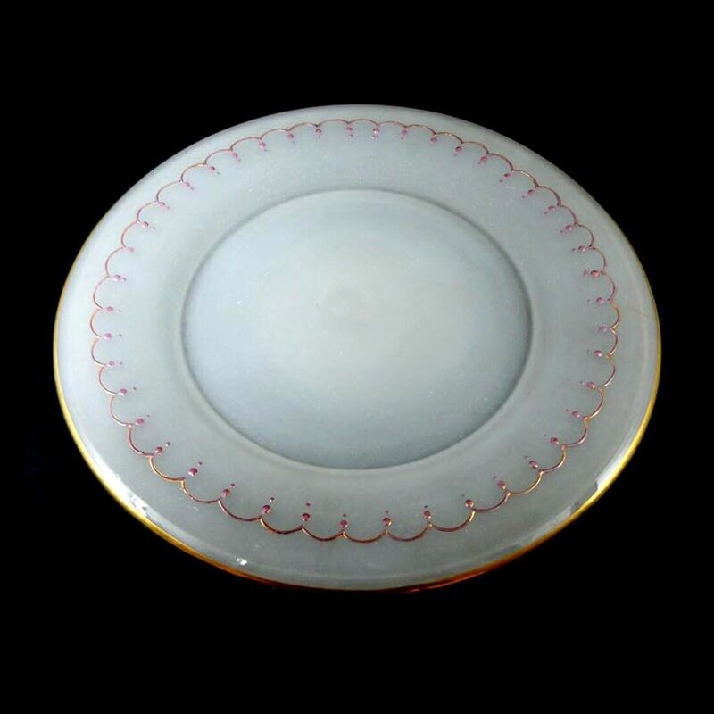 Plate made of opaque white alabaster glass with gold and enamel painting, Josephinenhütte