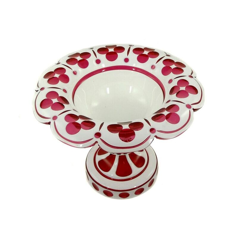 Footed bowl made of colorless glass with tin enamel overlay &amp; gold ruby underlay, Josephinenhütte