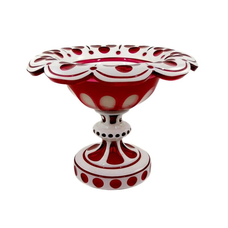 Footed bowl made of colorless glass with tin enamel overlay &amp; gold ruby underlay, Josephinenhütte