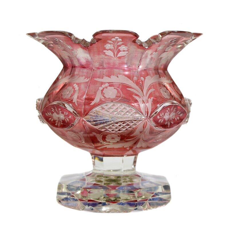 Foot bowl with rose-colored glazing, Friedrich Egermann around 1835-40