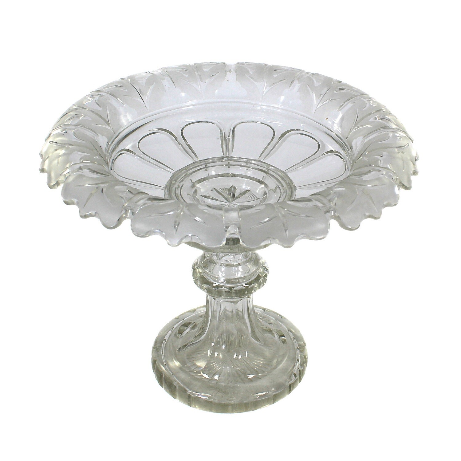 Large two-piece centerpiece made of colorless tongue-cut glass, Bohemia