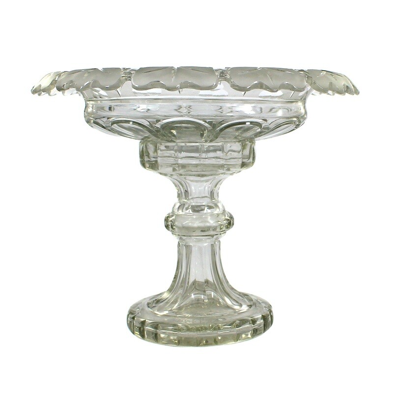Large two-piece centerpiece made of colorless tongue-cut glass, Bohemia