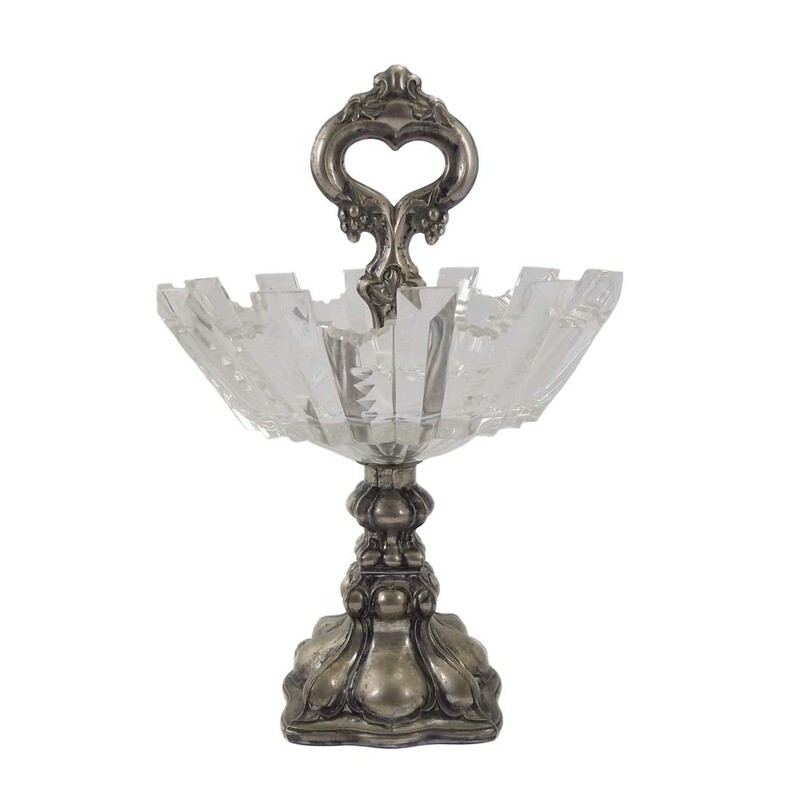 Centerpiece with embossed silver base and multi-faceted bowl body