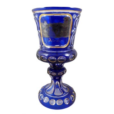 Kobaltblau überfangener Pokal mit Ansicht v. Altwasser, Josephinenhütte um 1850