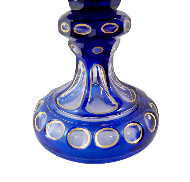 Cobalt blue overlaid cup with view from. Altwasser, Josephinenhütte around 1850