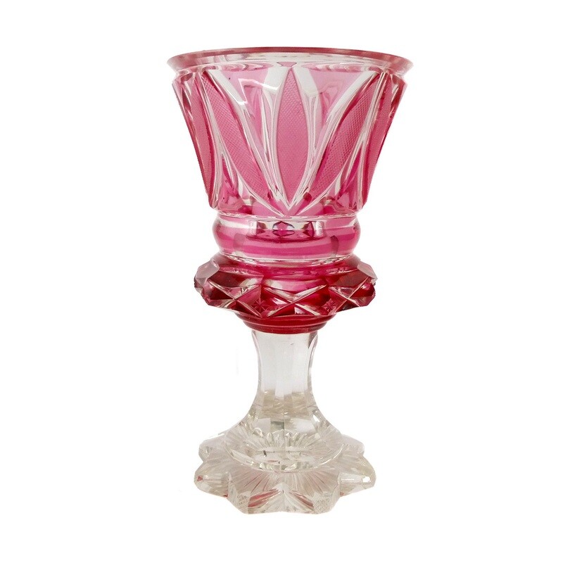 Cup with stone leaf ornaments, stained pink, Russian around 1840