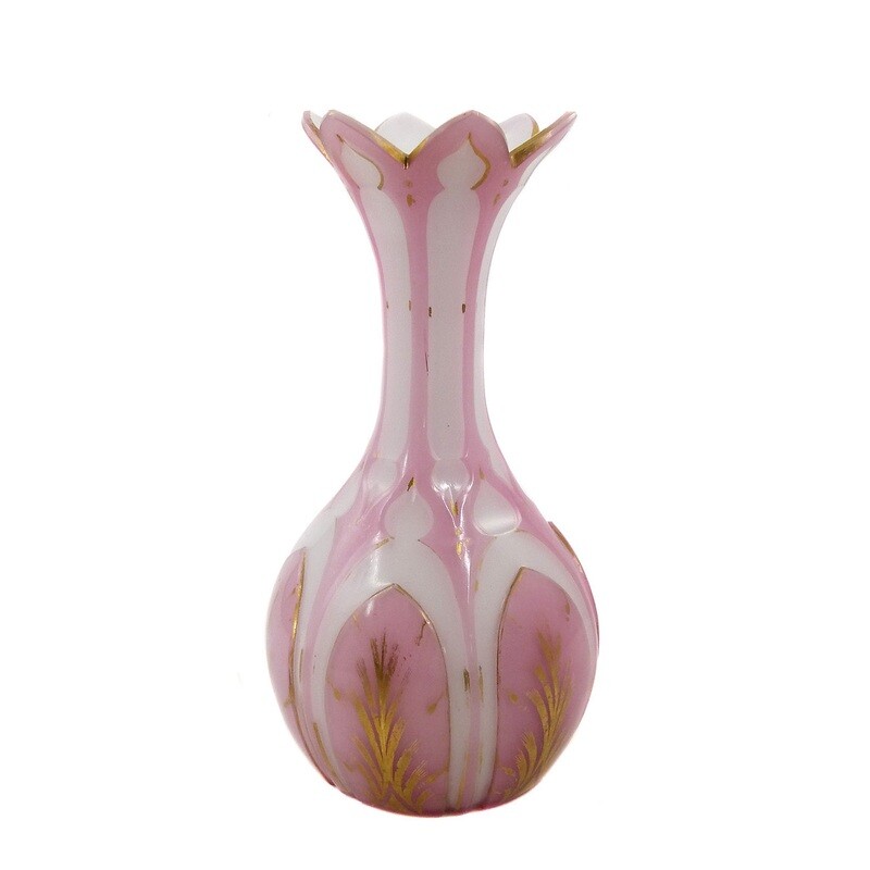Biedermeier vase with double overlay &amp; high-cut ornamentation, Bohemia around 1850