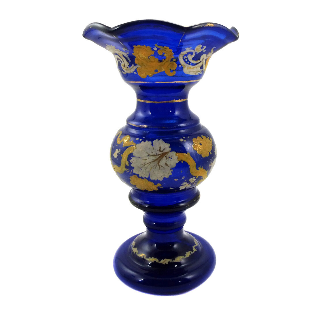 Cobalt blue baluster vase with opaque enamel painting, Josephinenhütte around 1850