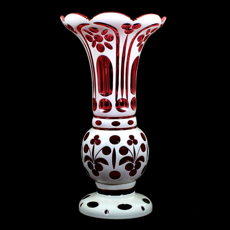 Large vase with pink lining and pewter enamel overlay, Josephinenhütte