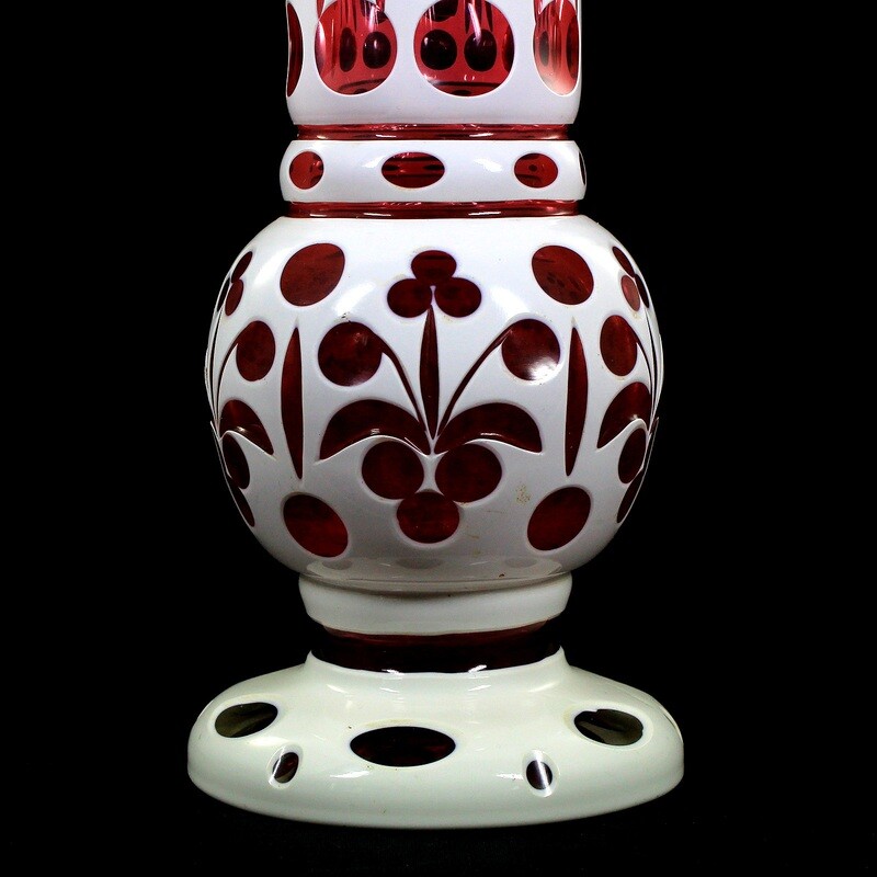 Large vase with pink lining and pewter enamel overlay, Josephinenhütte