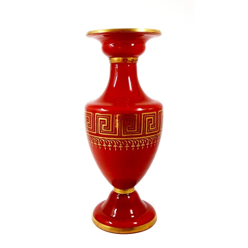 Vase made of sealing wax red glass with meander frieze, Neuwelt around 1860-70