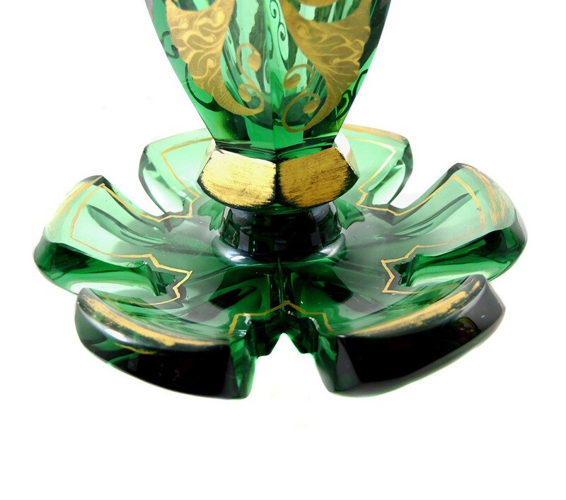 Bottle made of green glass with pasty silver and gold painting, Imperial Glass Factory