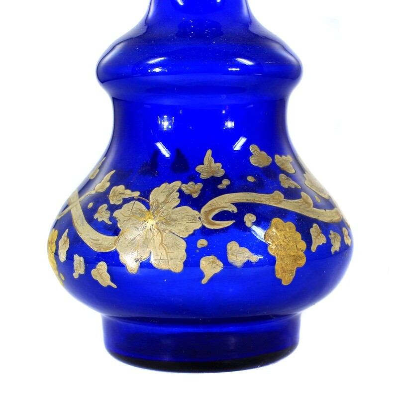 Cobalt blue gourd-shaped bottle with opaque enamel, Josephinenhütte around 1850