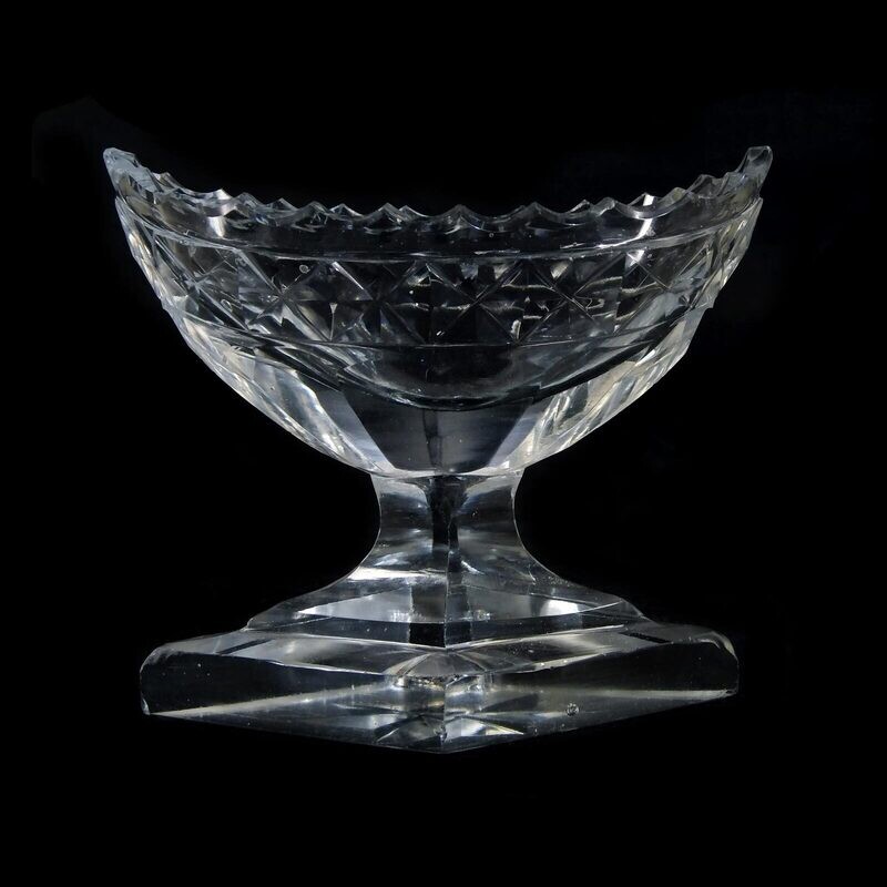 Small footed bowl / spice bowl made of gray glass, Bohemia around 1800