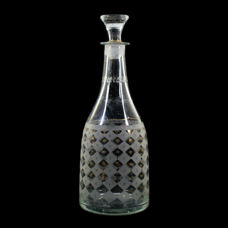 Carafe with stopper made of colorless glass with a checkerboard pattern and blank beads