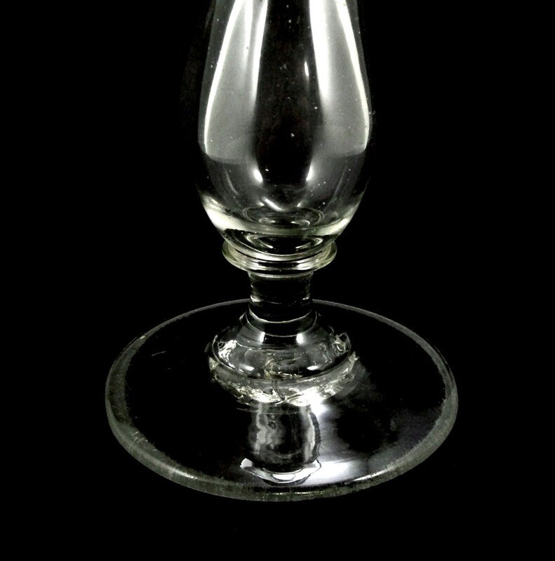 Oil lamp made of colorless glass with hollow baluster shaft, 19th century.