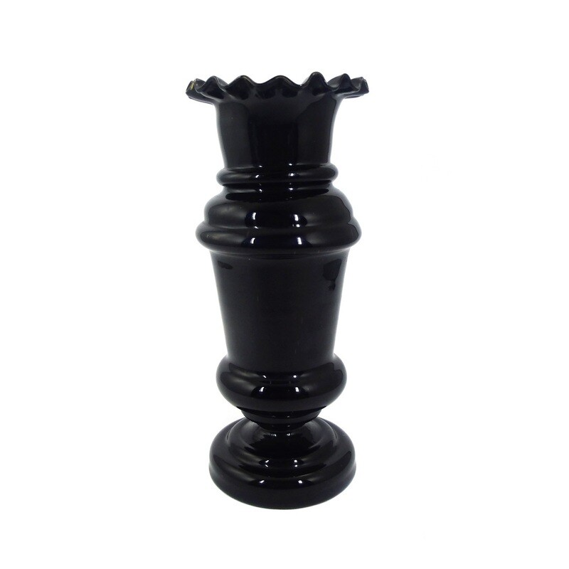 Baluster vase made of black glass, wavy edge, Bavarian Forest, late 19th century.