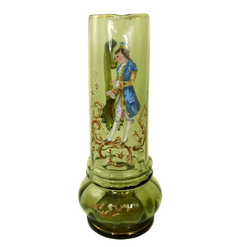 Large beer can and 4 glasses with enamel painting, Bavarian Forest around 1880-90