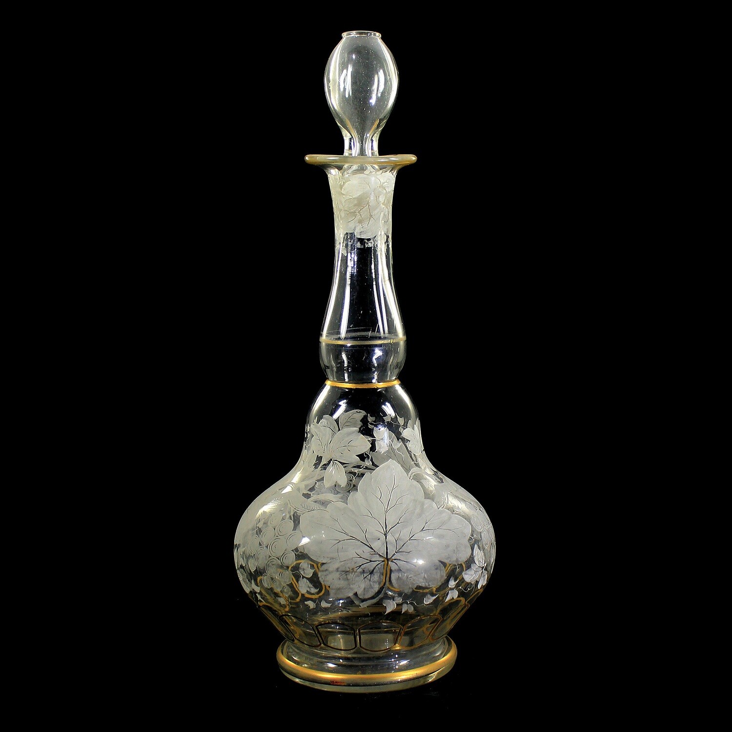 Large carafe with arched facets and transparent painting, Bohemia around 1870-90