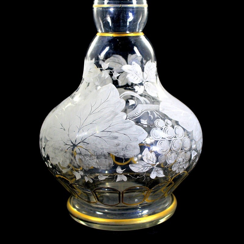 Large carafe with arched facets and transparent painting, Bohemia around 1870-90