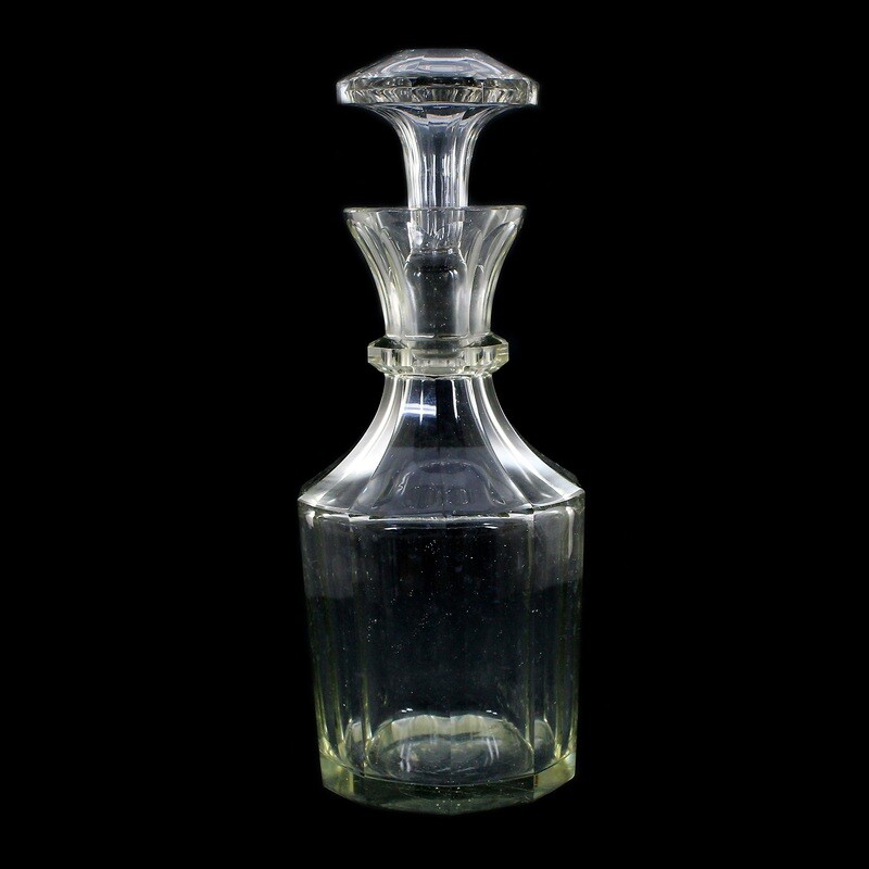 Large, heavy multi-faceted carafe with stopper, Winterberg around 1870