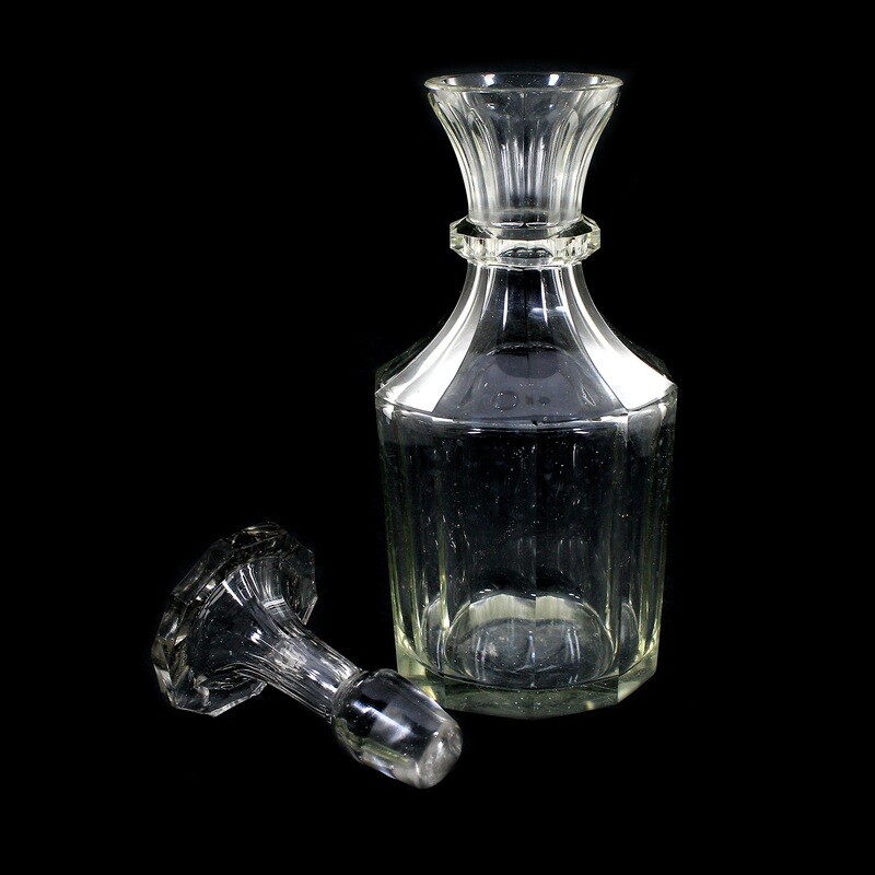 Large, heavy multi-faceted carafe with stopper, Winterberg around 1870