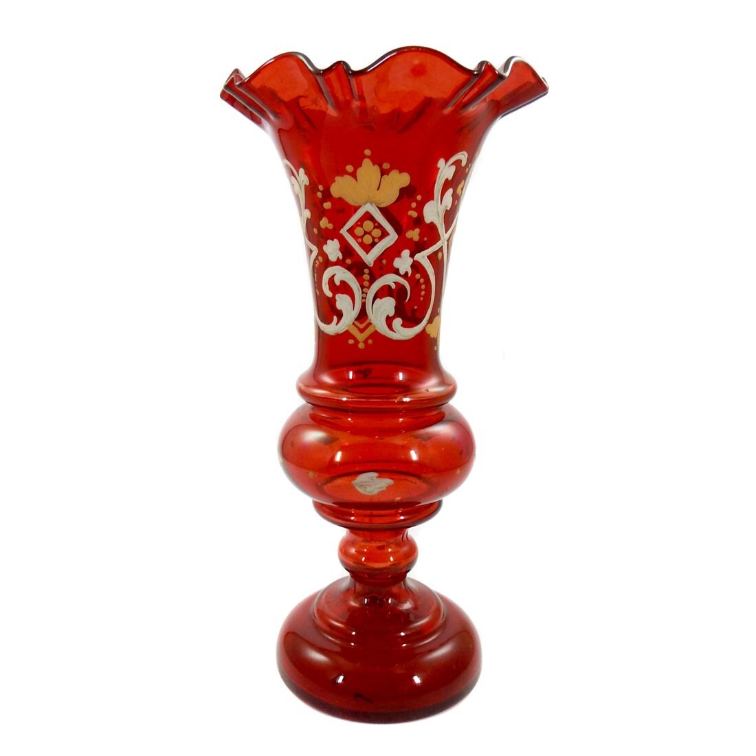 Ruby red baluster vase with opaque enamel painting, Bohemia, 2nd half of the 19th century.