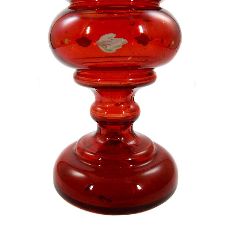 Ruby red baluster vase with opaque enamel painting, Bohemia, 2nd half of the 19th century.