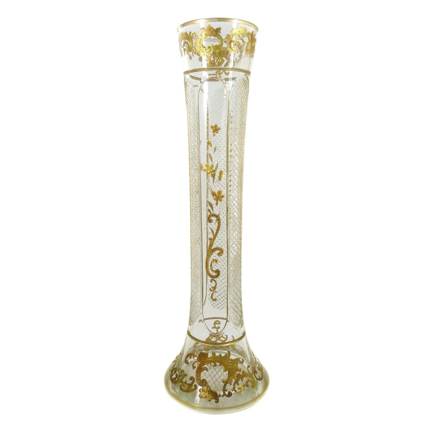 30cm hohe Vase mit Steinelschliffdekor und Goldmalerei um 1880-85