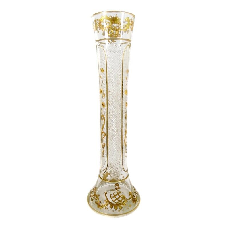 30 cm high vase with stone cut decoration and gold painting around 1880-85