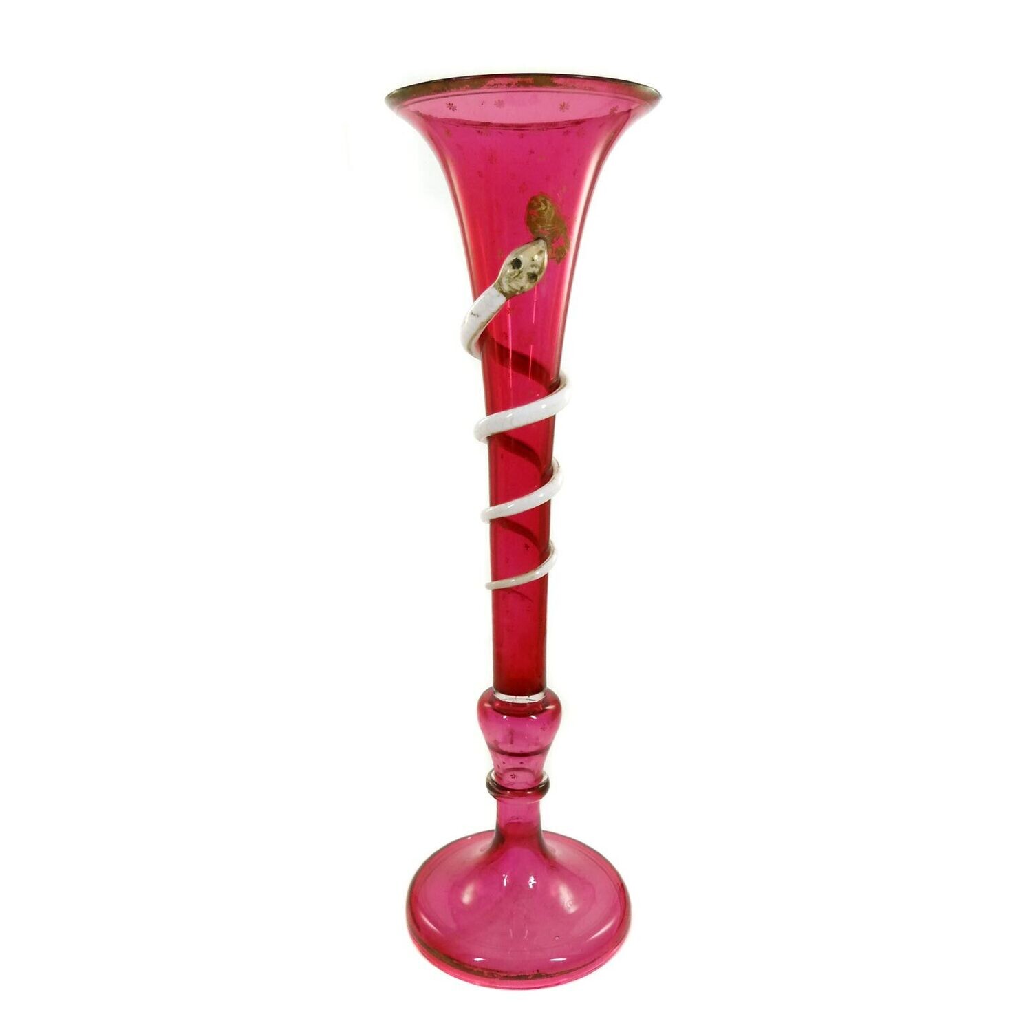Large flute vase with gold ruby overlay and surrounding snake, Josephinenhütte