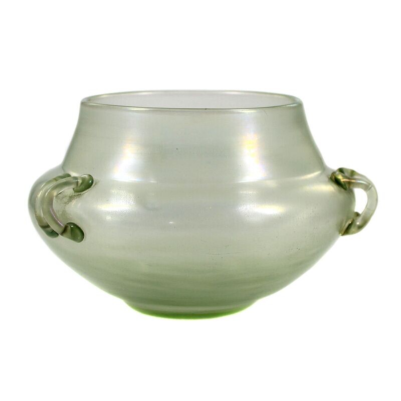 Handled vase made of light green uranium-containing glass, Zyperglas, Josephinenhütte around 1890
