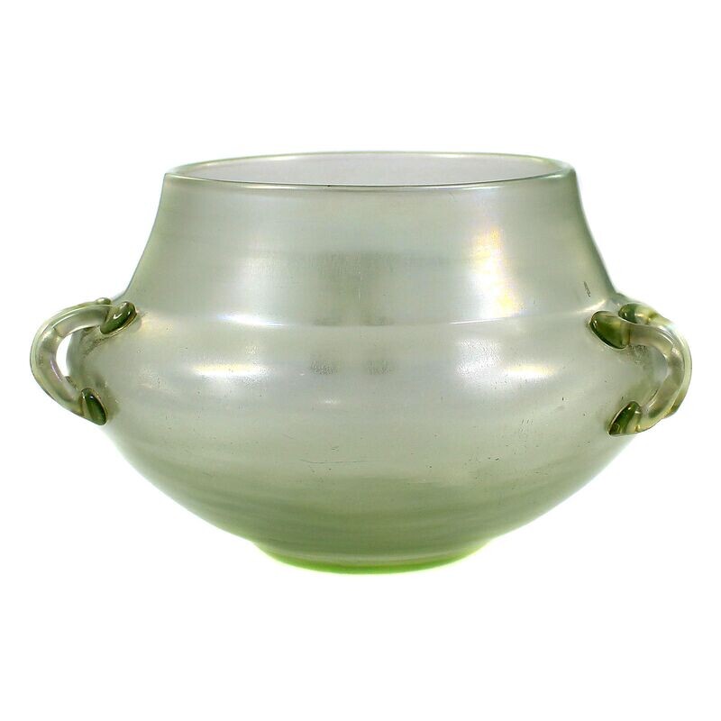 Handled vase made of light green uranium-containing glass, Zyperglas, Josephinenhütte around 1890