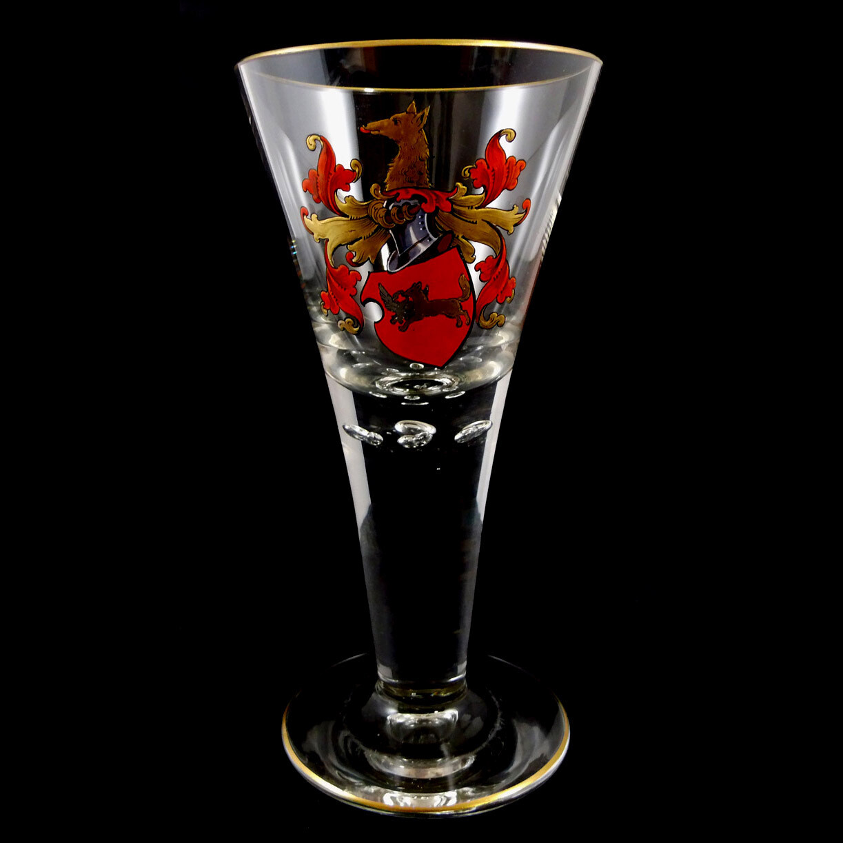 Cup with engraved air bubbles and coat of arms in enamel, Josephinenhütte around 1890