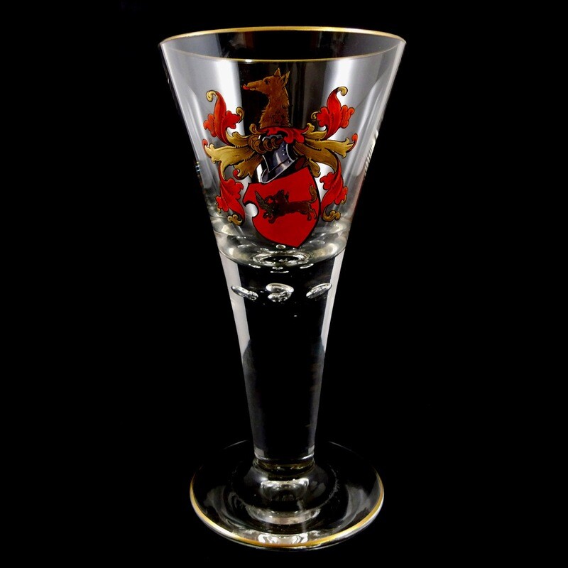 Cup with engraved air bubbles and coat of arms in enamel, Josephinenhütte around 1890