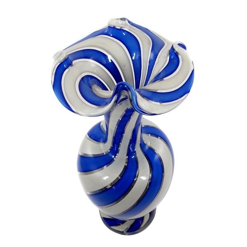 Vase with blue and white ribbons, Josephinenhütte, Ent. Franz Pohl, 2nd half of the 19th century