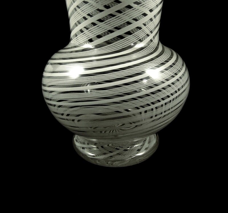 Vase with white glass threads and lace filigree, Josephinenhütte around 1850