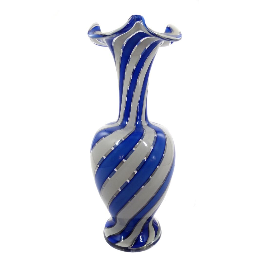 Vase with blue and white ribbons, Josephinenhütte, Ent. Franz Pohl, 2nd half of the 19th century