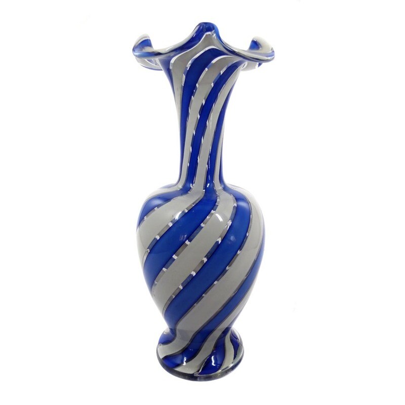 Vase with blue and white ribbons, Josephinenhütte, Ent. Franz Pohl, 2nd half of the 19th century