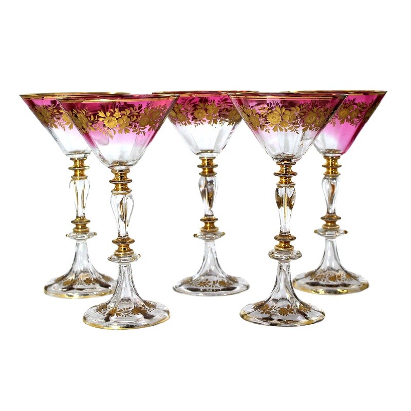 1 of 5. Champagne glass with gold-plated deep-cut roses, Harrach&#39;sche Neuwelt