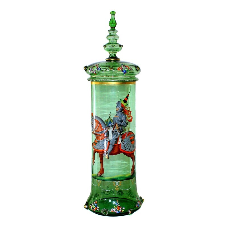 68 cm high lidded tankard with knight figure, Harrach&#39;sche Neuwelt, world exhibition
