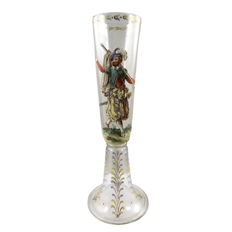 Large cup made of colorless glass with enamel painting, Riedel glass factory around 1880